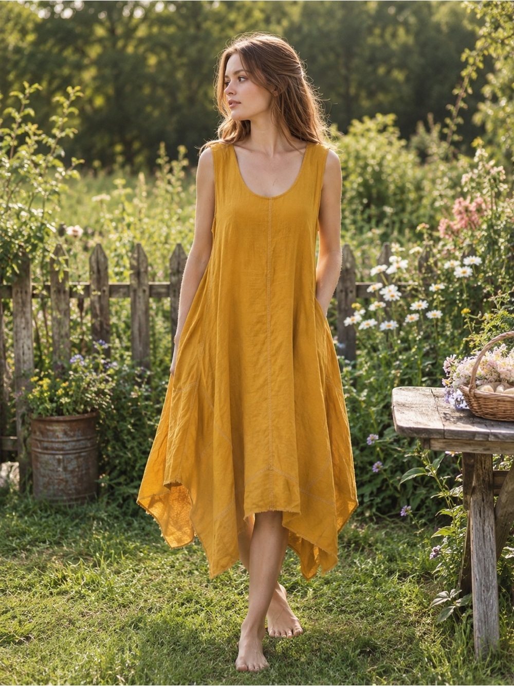 Yuvita Linen Raw Edge Tank Dress